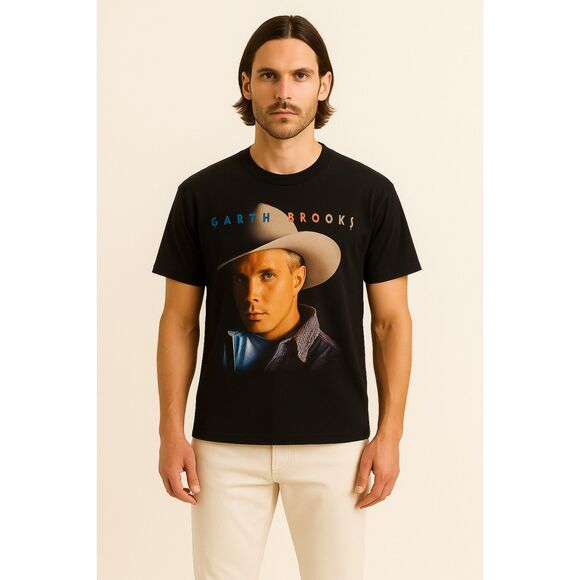 Vintage Garth Brooks | Fresh Horses Tour Black Graphic T-Shirt Size L | EUC - Picture 1 of 9